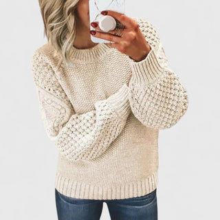 Women's Waffle Knit Puff Sleeve Sweater