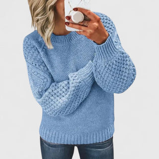 Women's Waffle Knit Puff Sleeve Sweater