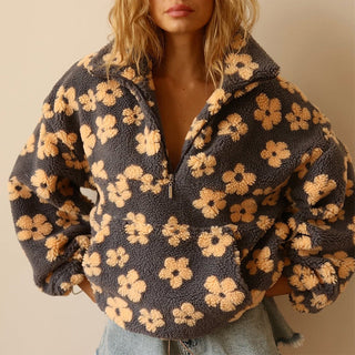 Women's Floral Quarter-Zip Sweater