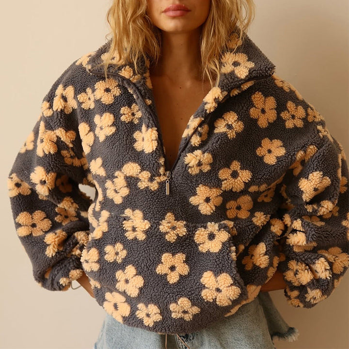 Women's Floral Quarter-Zip Sweater