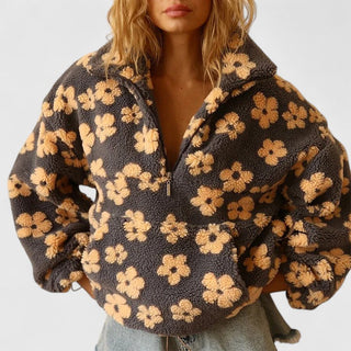 Women's Floral Fleece Quarter-Zip Sweater