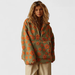 Women's Floral Fleece Quarter-Zip Sweater