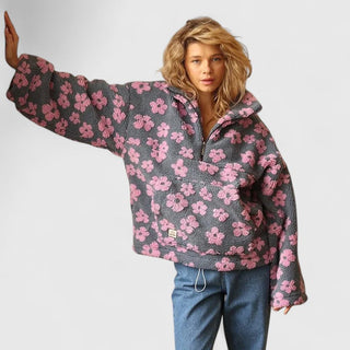 Women's Floral Fleece Quarter-Zip Sweater