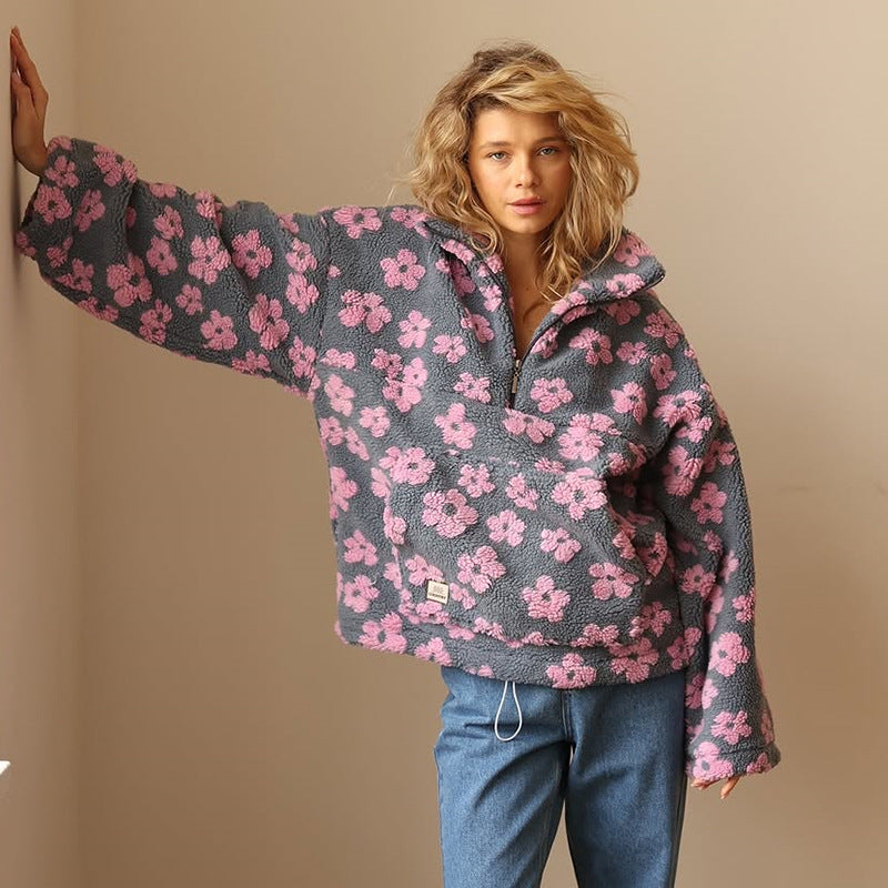 Women's Floral Quarter-Zip Sweater