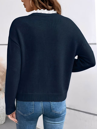 Women's Lace Trim V-Neck Sweater