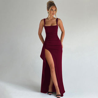 Women's Square Neck Front Slit Maxi Dress