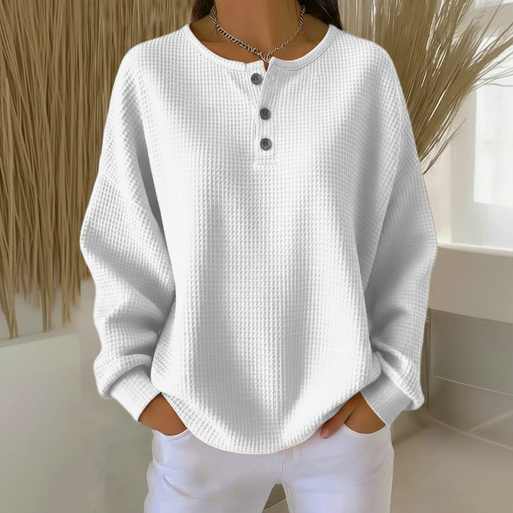 Women's Waffle Knit Button Sweatshirt
