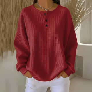 Women's Waffle Knit Button Sweatshirt
