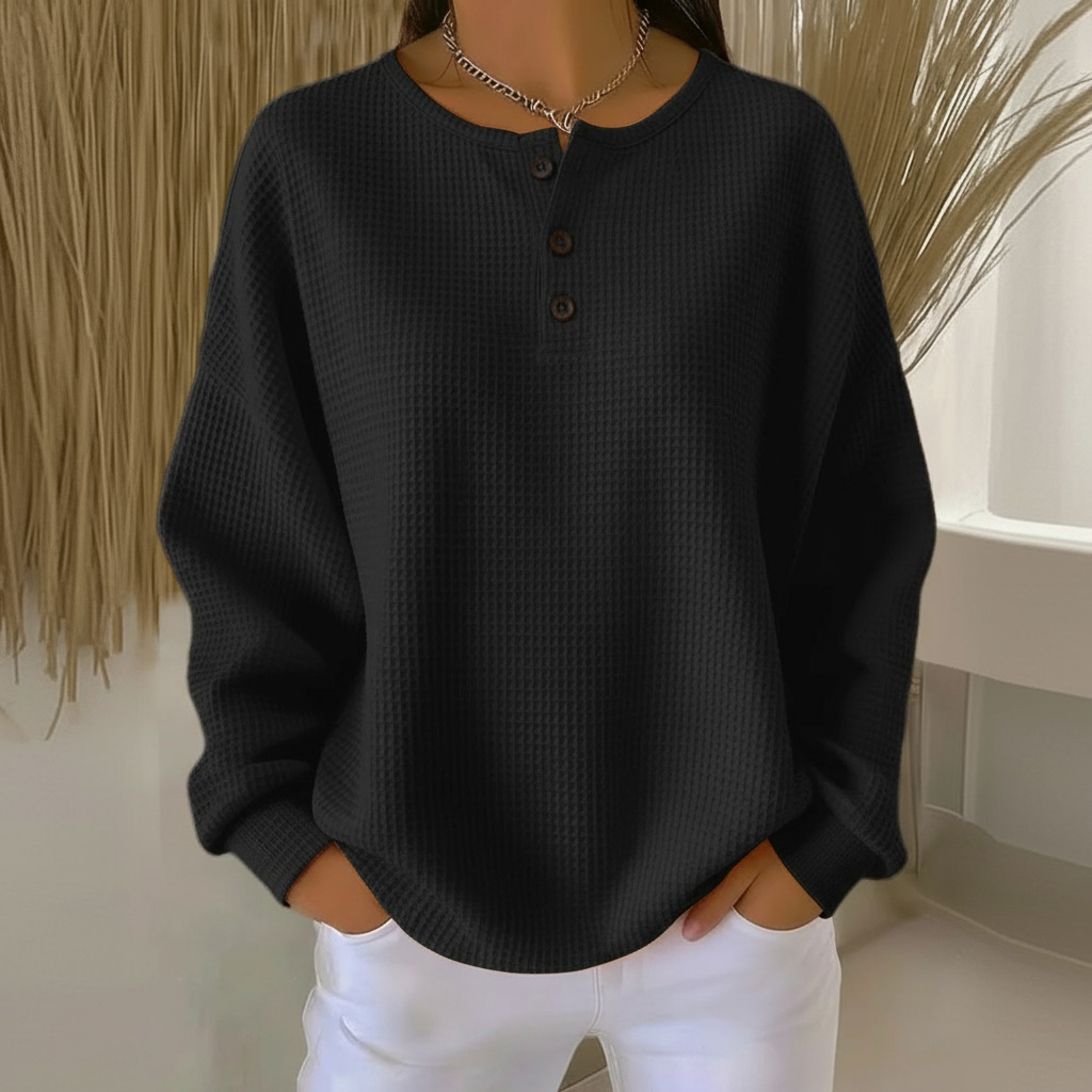 Women's Waffle Knit Button Sweatshirt