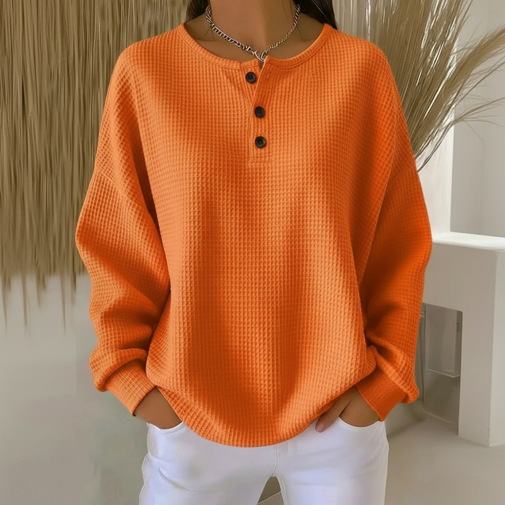 Women's Waffle Knit Button Sweatshirt