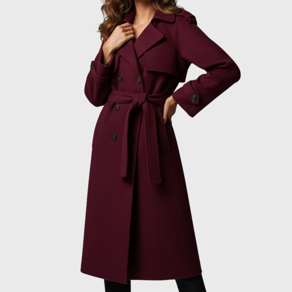 Women's Longline Maroon Overcoat