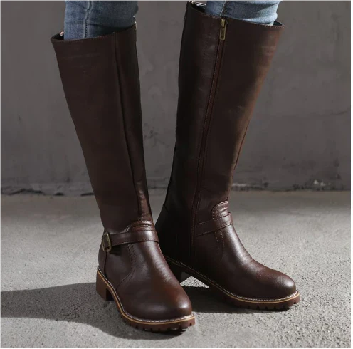Women's Flat Buckle Knee-High Boots