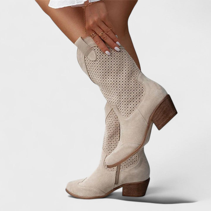 Women's Perforated Detail Mid-Calf Boots