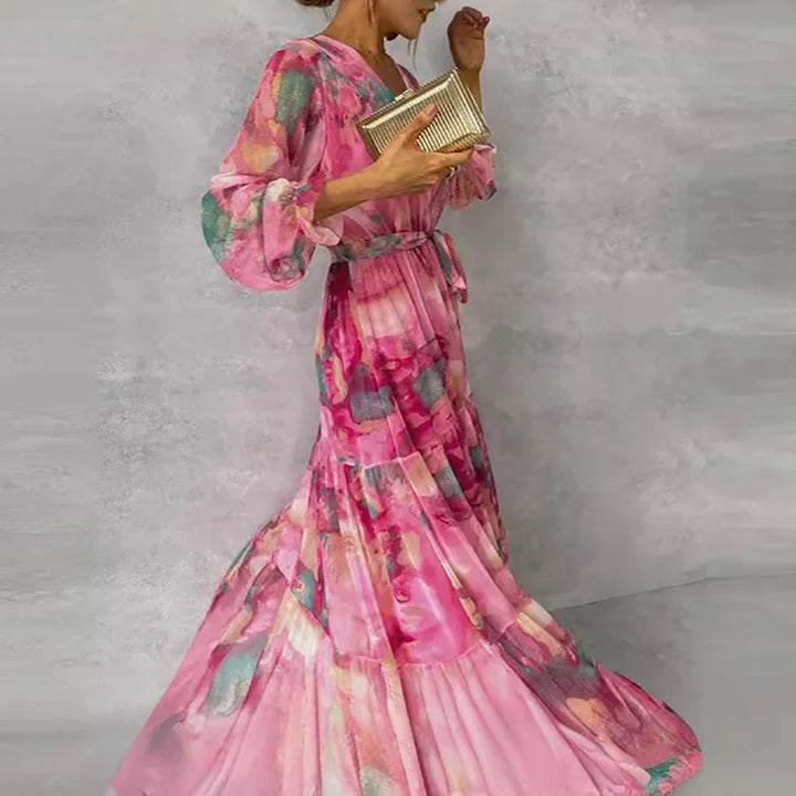Women's Floral Wrap V-Neck Maxi Dress