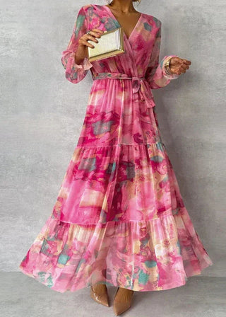 Women's Floral Wrap V-Neck Maxi Dress