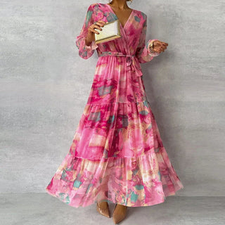 Women's Floral Wrap V-Neck Maxi Dress