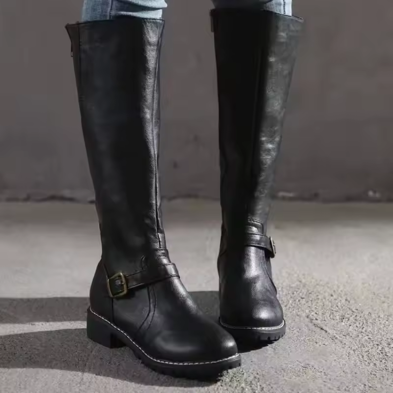 Women's Flat Buckle Knee-High Boots