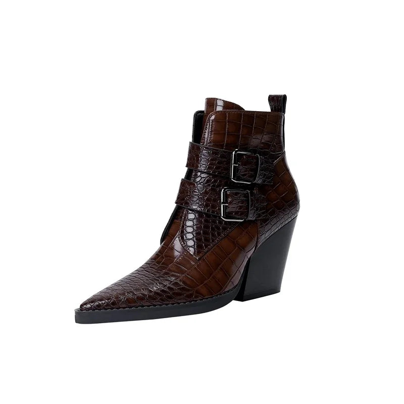 Women's Buckle Pointed Ankle Boots