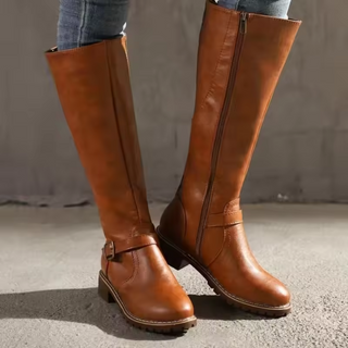 Women's Flat Buckle Knee-High Boots