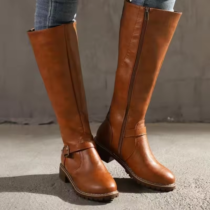Women's Flat Buckle Knee-High Boots