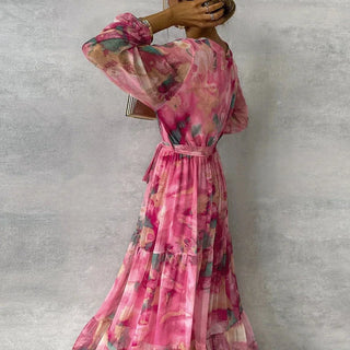 Women's Floral Wrap V-Neck Maxi Dress