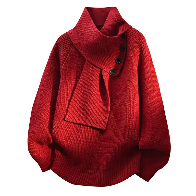 Women's Scarf Neck Button Sweater