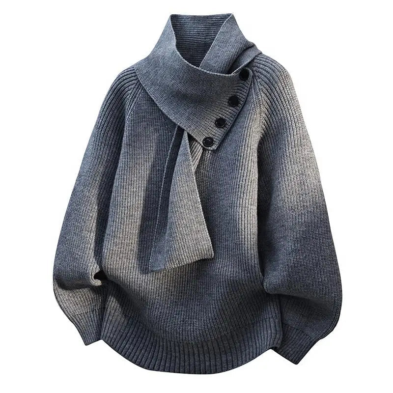Women's Scarf Neck Button Sweater