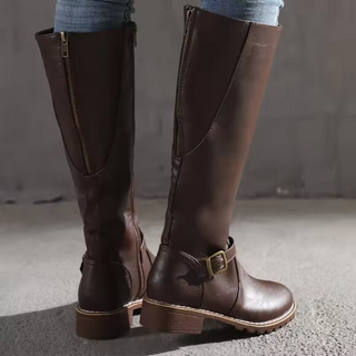 Women's Flat Buckle Knee-High Boots