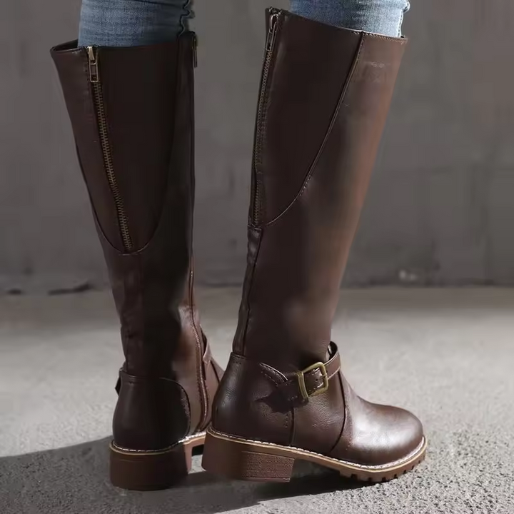 Women's Flat Buckle Knee-High Boots