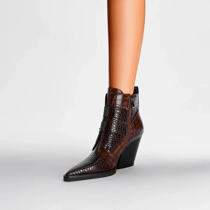 Boots For Women | Pointed Toe Ankle Block Heel With Buckle
