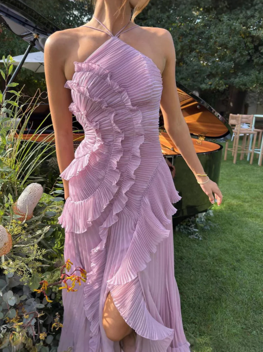 Women's Halter Neck Pleated Maxi Dress