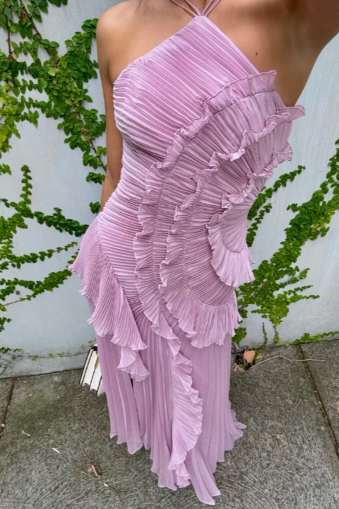 Women's Halter Neck Pleated Maxi Dress