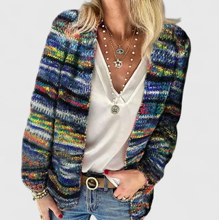 Women's Chunky Knit Striped Boho Cardigan