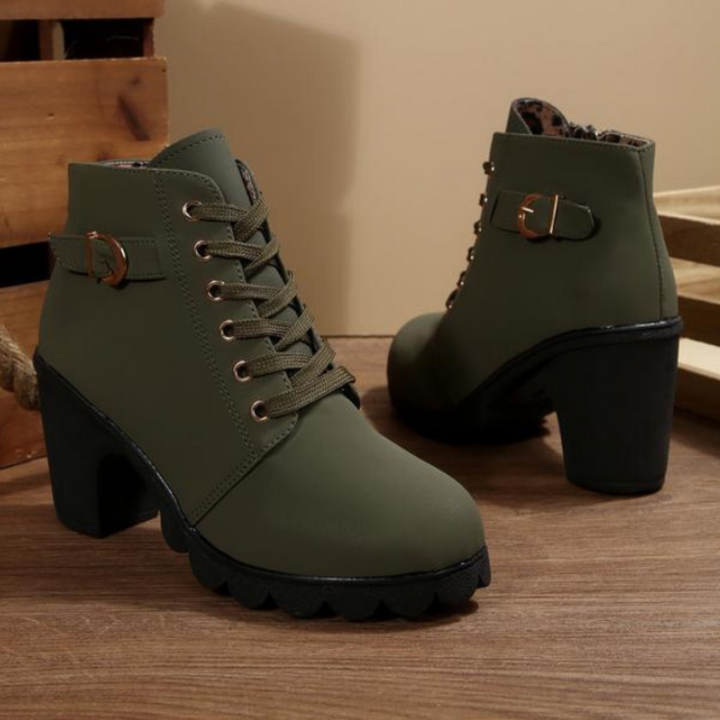 Women's Lace-Up Block Heel Ankle Boots