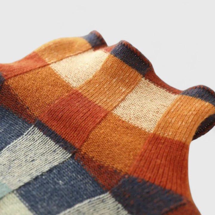 Women's Checkered Mock Neck Sweater