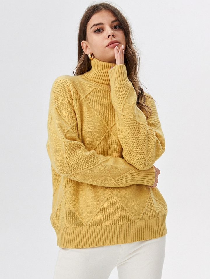 Women's Diamond Knit Turtleneck Sweater
