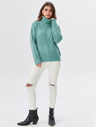 Women's Diamond Knit Turtleneck Sweater
