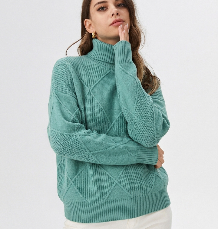 Women's Diamond Knit Turtleneck Sweater