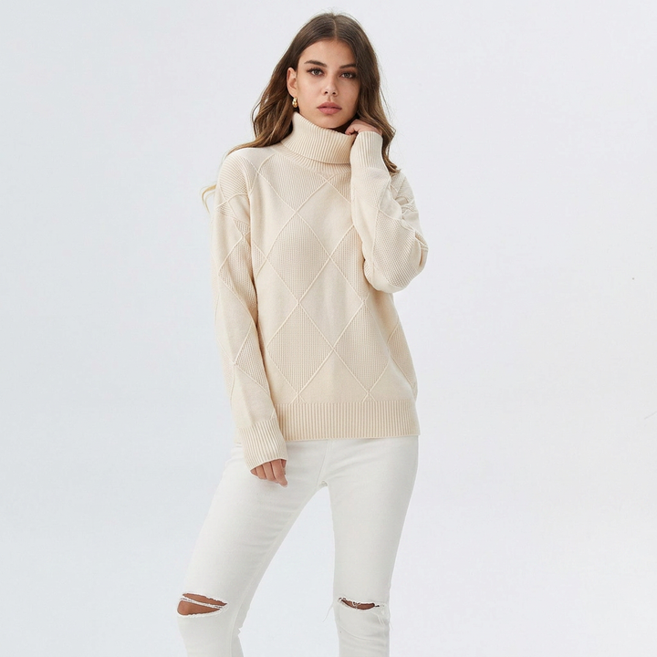 Women's Diamond Knit Turtleneck Sweater