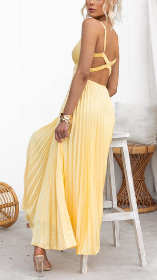 Women's Pleated V-Neck Maxi Dress