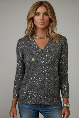 Women's Sequin V-Neck Sweater