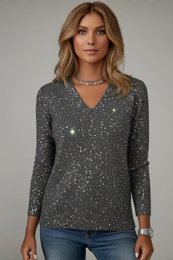 Women's Sequin V-Neck Sweater
