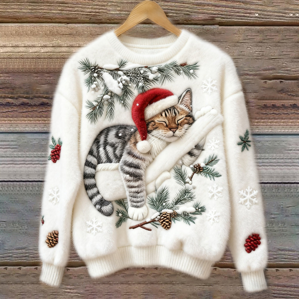 Women's Festive Cat Print Sweater