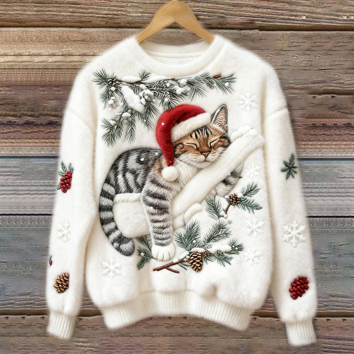 Women's Festive Cat Print Sweater