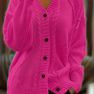 Women's Textured Cable Knit Button Cardigan