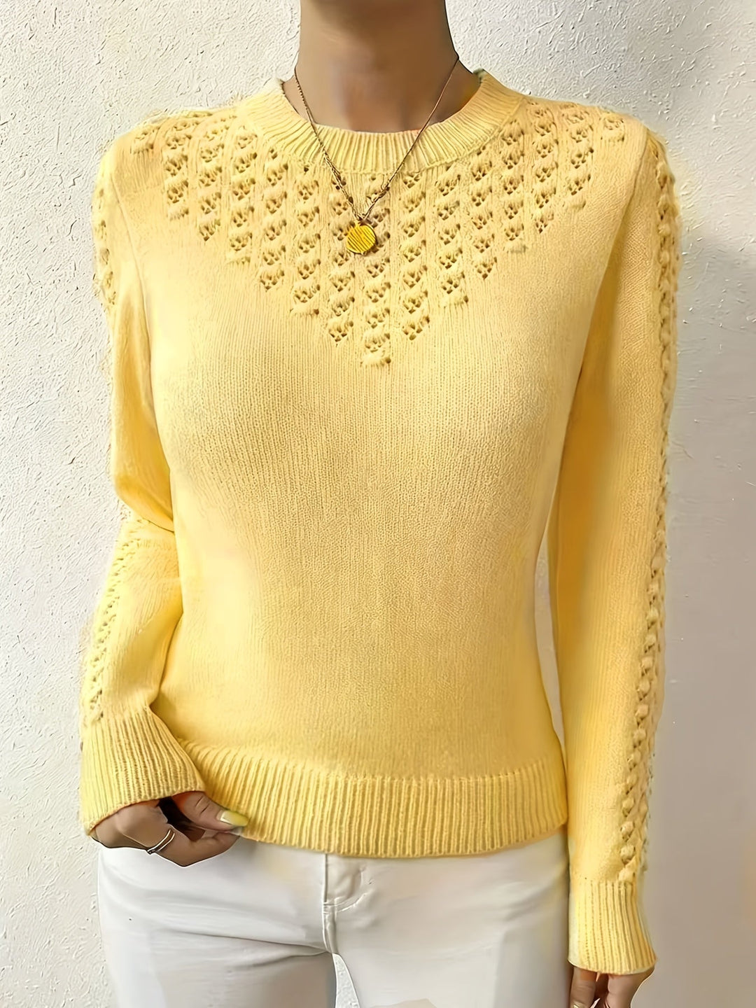 Women's Pointelle Crew Neck Sweater