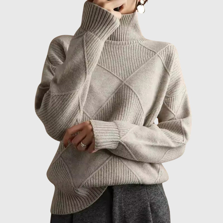 Women's Oversized Diamond Turtleneck Sweater