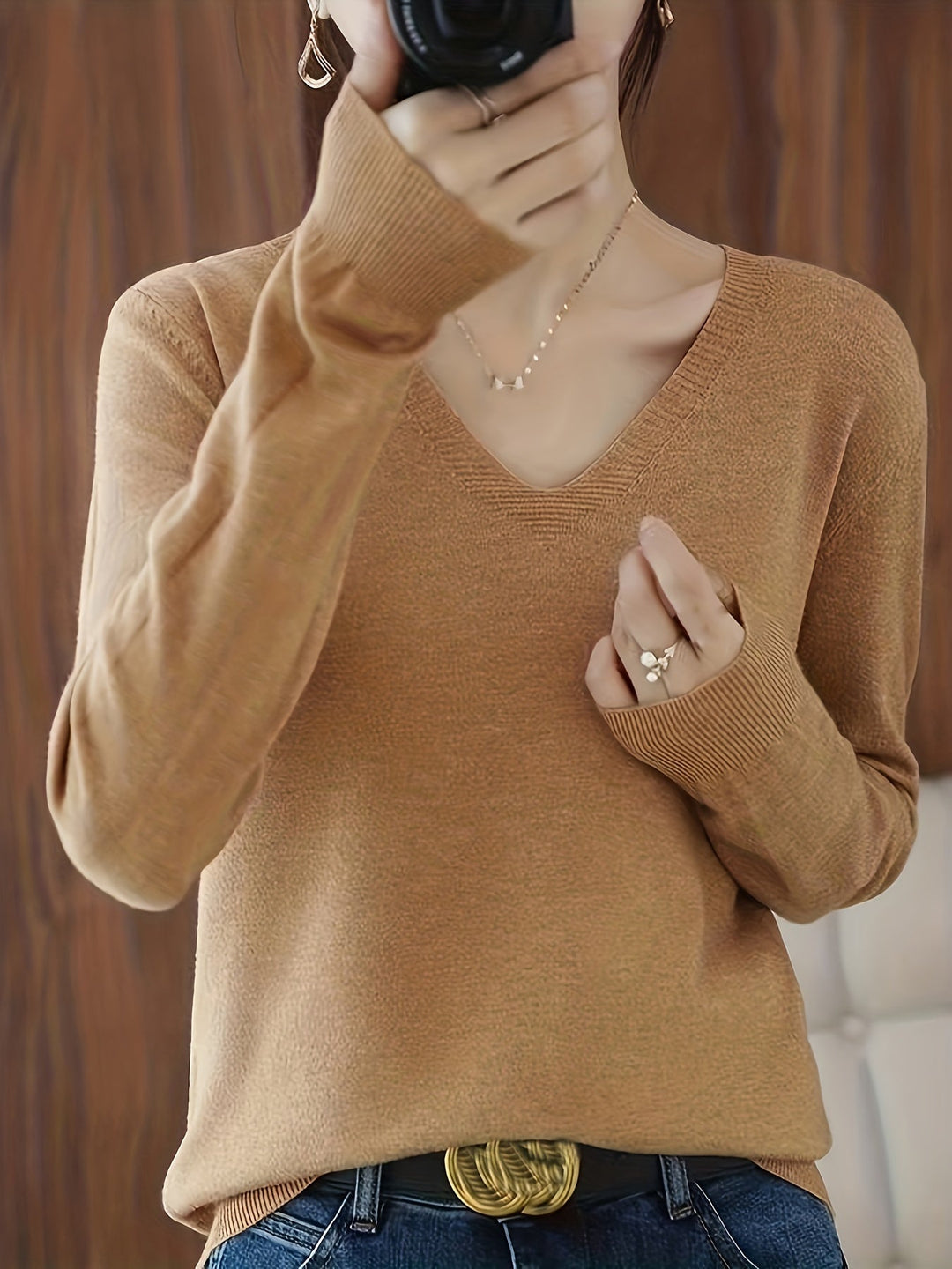 Women's Relaxed V-Neck Long Sleeve Sweater