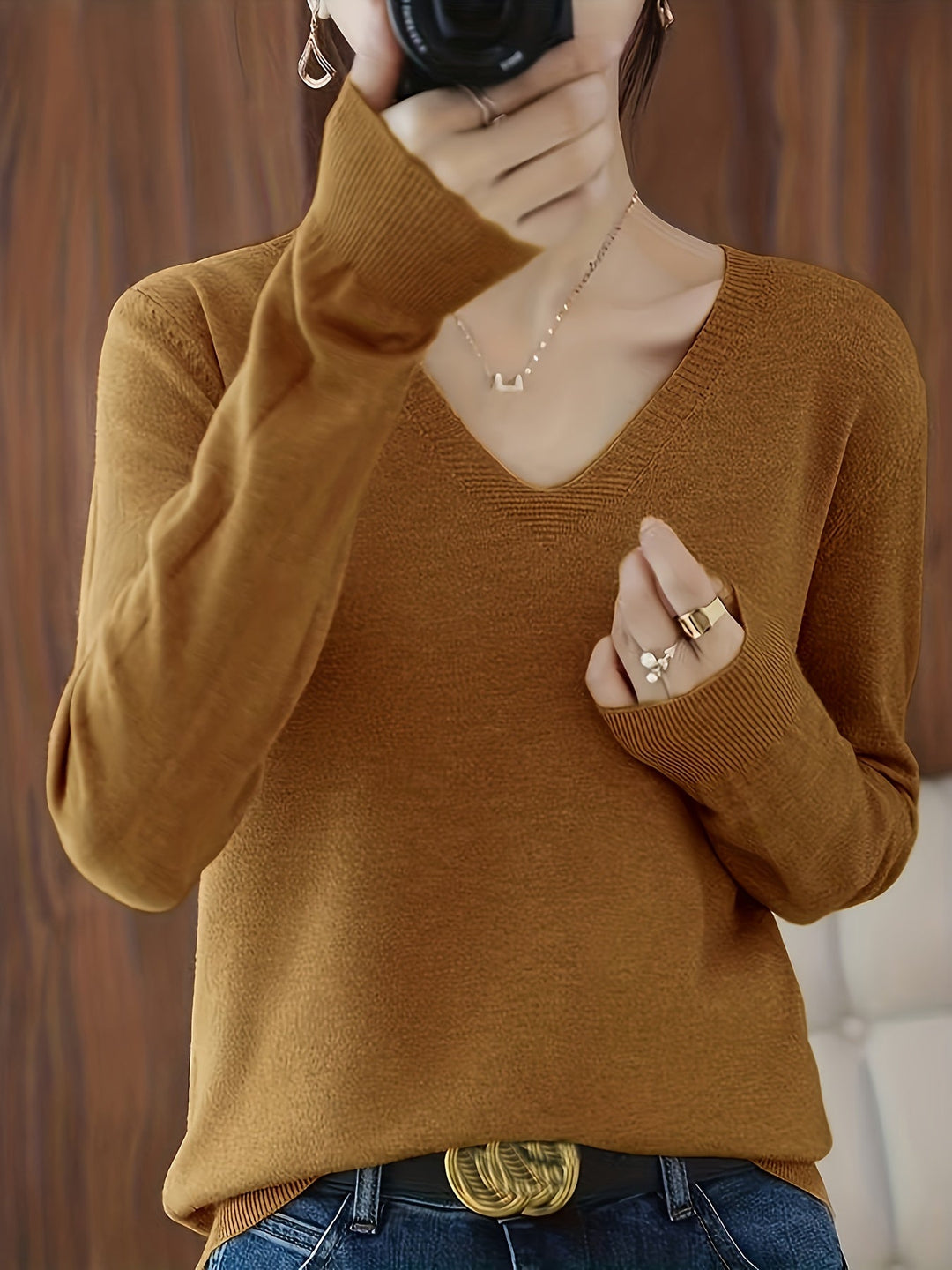 Women's Relaxed V-Neck Long Sleeve Sweater