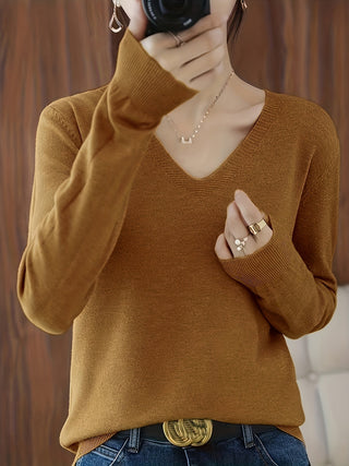 Women's Relaxed V-Neck Long Sleeve Sweater